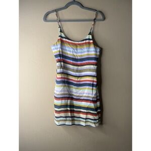 Alice + Olivia Multi Colored Striped SILK cocktail dress XS Strappy Mini‎ NWT